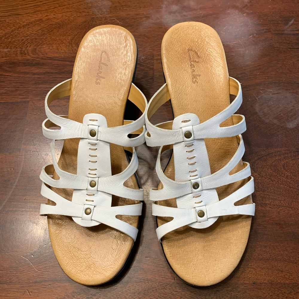 Clarks Womens Leather Heels Slide Sandals Sz 7 1/2
